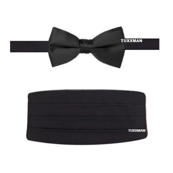 QUALITY New Black satin Cummerbund matching adjustable Bow Tie Tuxedo Tux U.S.A. - Image 1 of 2