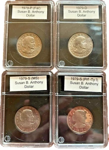 1979 P-D-S (Mint State) and 1979-S (Proof Ty1) Susan B Anthony Dollars (4-Coins) - Picture 1 of 10