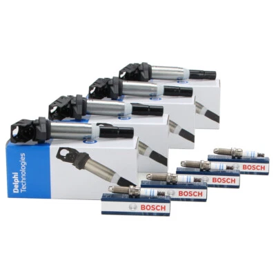 4x DELPHI Zündspule + 4x BOSCH Zündkerze für BMW E81-88 3er E90-93 E60 E61 N43 - Bild 1 von 3