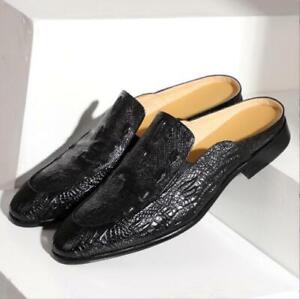 Men Genuine Leather Mules Slip On loafer sandal  Slippers Flats Shoes 