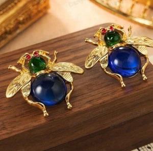PENDIENTES RETRO grandes de 3 cm JELLY BELLY estilo vintage joyería AZUL COBALTO de colección - Imagen 1 de 6