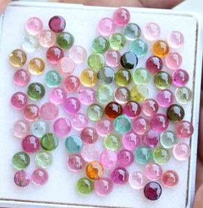 35.10 Ct Natural Tourmaline 4 mm Round Cabochon Loose Multi Color Gemstones Lot - Picture 1 of 3