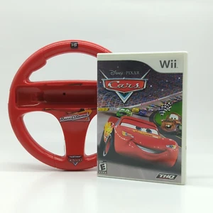 Cars Nintendo Wii Complete CIB + Lightning McQueen "Eat My Dust" Steering Wheel - Picture 1 of 7