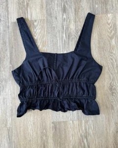 Camicia blusa senza maniche Carbon 38 blu navy canotta con volant crop top vita elastica - Foto 1 di 9