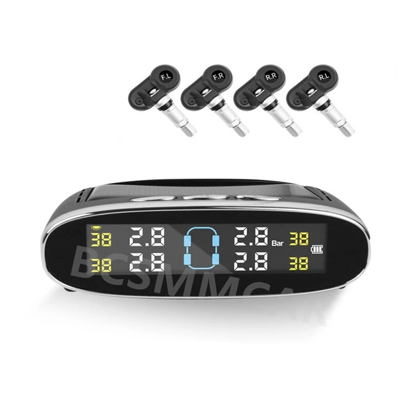 Wireless Solar TPMS LCD Car Tire Pressure Monitoring System W/4 Internal Sensors - Image 1 of 4