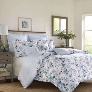2 Piece Full/queen King Size Blue Floral Cotton Twin Sham Comforter Bedding Set - Picture 1 of 5