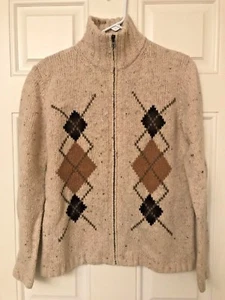 Eddie Bauer Cardigan Sweater Argyle Zip Front Wool Size Medium  - Picture 1 of 4