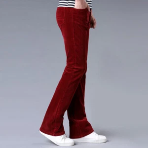 Mens 60s 70s Corduroy Bell Bottom Flared Pants Bootcut Trousers Slim Stretch - Picture 1 of 20