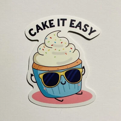 Cute Kids Sticker “Cake It Easy” Sunglasses Cupcake Inspirational Quote  Tc1 - Image 1 of 2
