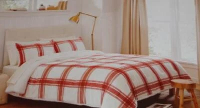 Threshold KING Reversible Plush Sherpa Red/Cream Plaid Comforter & Sham Set - Image 1 of 2