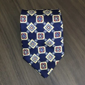 Tommy Hilfiger 100% Italian Silk Tie Navy Red Yellow Geometric Made in USA - Picture 1 of 9