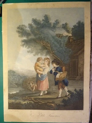 RUOTTE (1754-1806) GRAVURE IMPRIMEE EN COULEUR XIX° ENFANTINA SCENE PASTORALE A - Photo 1/4