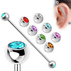 2PC Industrial Scaffold Bar Multi Colour Crystal Stud Ear Barbell Ring Piercing