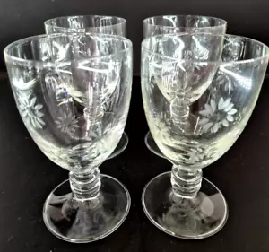 Elegant Vintage Wine Glasses Goblets Set Of 4 Pretty Etched Flowers - Picture 1 of 5