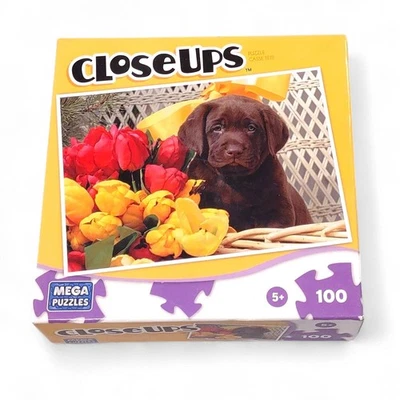 100 Piece Jigsaw Puzzle "CloseUps" Tulip Puppy Ages 5/Up Mega Puzzles 2009 NEW  - Image 1 of 4