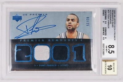 2007-08 UD PREMIER TONY PARKER REMANTS CUÁDRUPLE JUEGO AUTOMÁTICO USADO/25 BGS 8,5 automático 10 Foto 1 de 2
