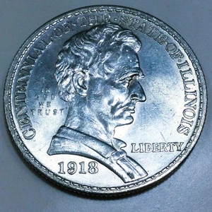 1918 Lincoln Illinois Commemorative Half Dollar Beautiful Uncirculated Coin - Picture 1 of 2