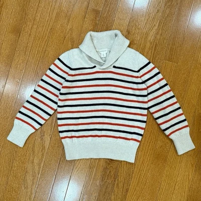 J Crew Crewcuts Shawl Collar Sweater Striped Stripes Kids' Boys Small 6-7 Cream - Image 1 of 4