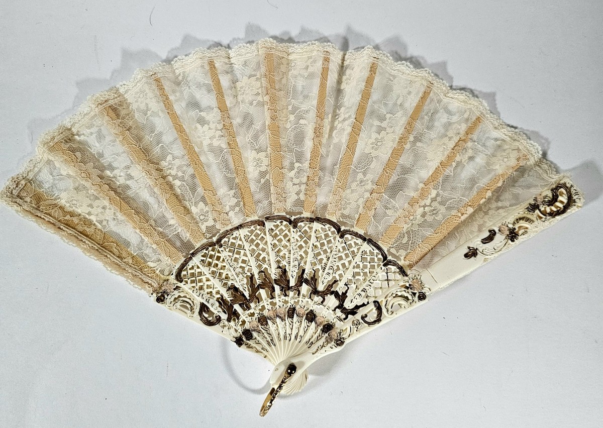 蕾丝维多利亚老式手工风扇| eBay