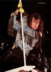 vtg 80s JON BON JOVI MAGAZINE PINUP PAGE Fringe Jacket Concert Image Print Ad - Picture 1 of 1