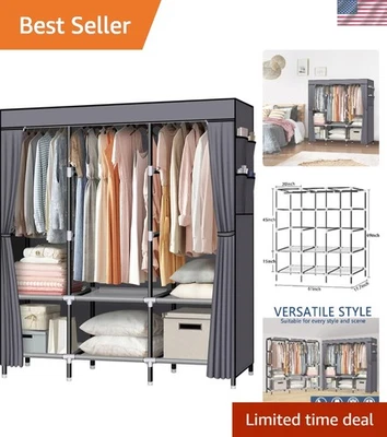 一体式 61 英寸便携式壁橱带悬挂杆和宽敞的架子灰色 — 第 1/4 张图片