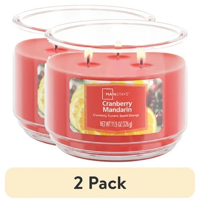 (2 pack) Mainstays 3-Wick Scented Glass Jar Candle, Cranberry Mandarin, 11.5oz. - Image 1 of 4