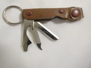 VTG Trim Bassett Folding Multi-Tool Knife w/ Leather Case & Keychain - Picture 1 of 6