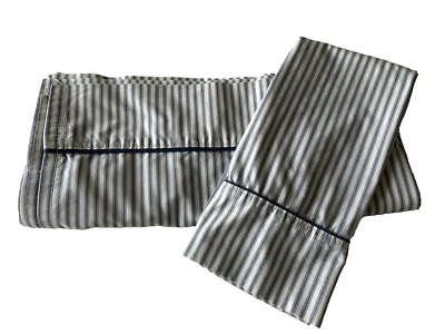 Waverly Garden Room Blue/WhiteTicking Stripe Double Flat Sheet & Pillowcase FLAW - Image 1 of 4