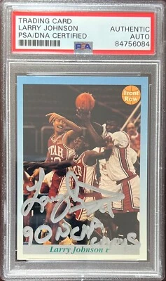 Larry Johnson auto inscribed 1992 Front Row #31 RC UNLV PSA Encapsulated - Image 1 of 3