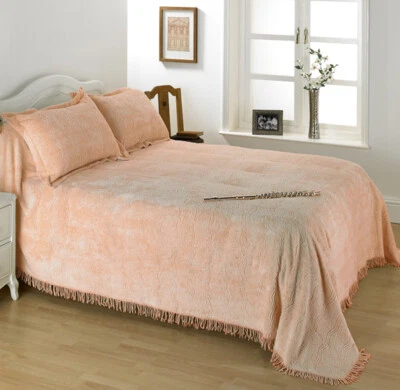 *CLEARANCE* Diana Cowpe Traditional Candlewick Geneva Bedspread / Throw - Peach