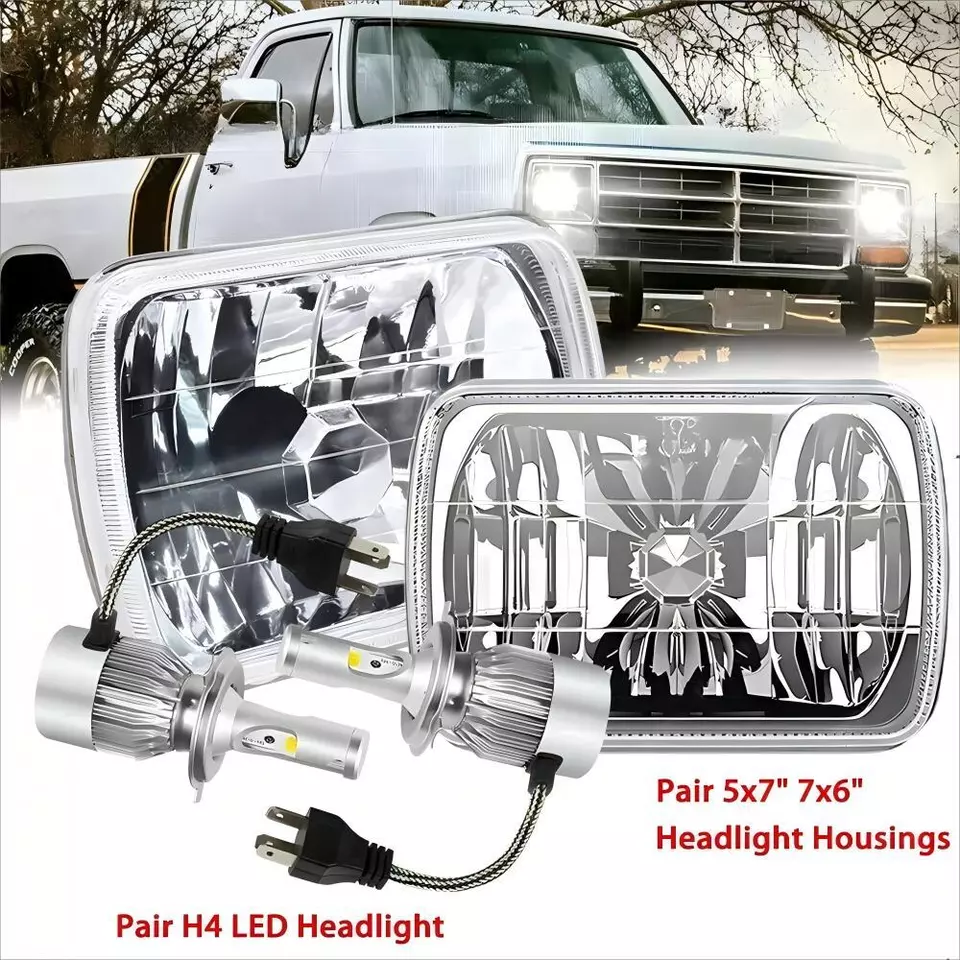 Pair 5x7" 7x6" LED Headlights Hi/Lo Beams For Dodge D150 D250 D350 Ram 50 H4 A+ - Image 1 of 4