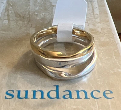 Nuevo con etiquetas Catálogo Sundance Chapado en Oro Plateado “Juego de Anillos Twist Once” Talla 6 $128 Foto 1 de 4