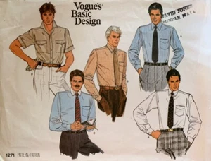 Vogue Vintage Pattern 1271 - Mens Retro Shirts Size 15 (15" neck size) UNCUT - Picture 1 of 2