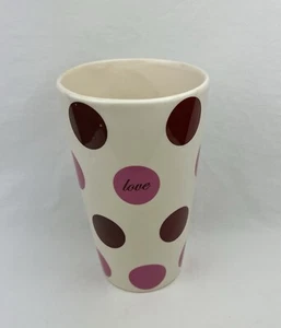 Pro Flower Ceramic LOVE Floral Vase White Pink Polka Dots Home Decor 8.5” - Picture 1 of 16