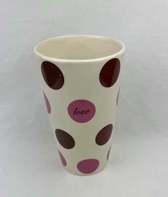 "Florero floral profesional de cerámica LOVE blanco rosa lunares decoración del hogar 8,5""" Foto 1 de 4
