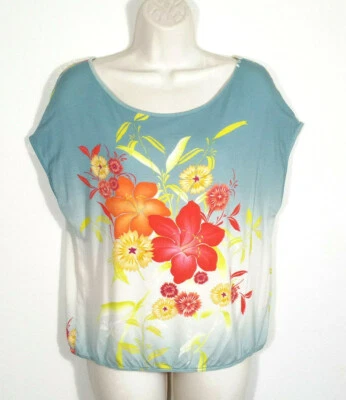 Blusa Top Weston Wear Mujer Talla Pequeña Multicolor Floral Dolman Manga Gorra Foto 1 de 4