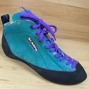 Vintage Scarpa Women’s Teal Leather Rock Climbing Shoes Sz 38 EUR 7 US Italy - Picture 1 of 24