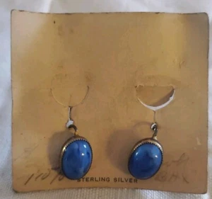 Vintage Sterling Silver Blue Screw Post Earrings - Picture 1 of 6