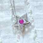 10KT White Gold Pink Sapphire Star Pendant Necklace