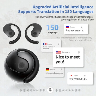 Portable Wireless Bluetooth Translation Ai Translator Earbuds  150 Languages OWS - Image 1 of 4