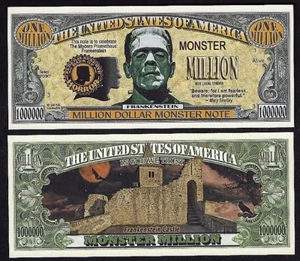Frankenstein Monster Million Dollar Bill Funny Money Novelty Note + FREE SLEEVE - Picture 1 of 4