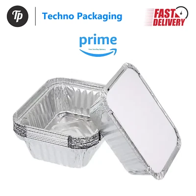 TECHNOPACKAGING No.1 Aluminium Foil Food Containers + Lids Takeaway Food Disposable Trays | 25Pc