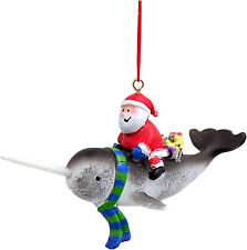 Santa Riding a Narwhal Christmas Ornament, Hanging Festive Nautical Decor