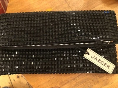 BOLSO CLUTCH NUEVO CON ETIQUETAS JAEGER NOCHE PLEGABLE PEDRERÍA NEGRO CIERRE CON CREMALLERA  Foto 1 de 4