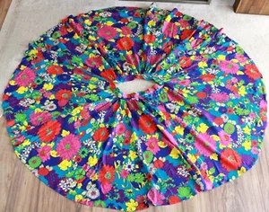 VTG 60s 70s Handmade Circle Skirt Neon Psychedelic Dayglo Floral Barkcloth 27.5" - Picture 1 of 4