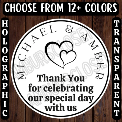 40 PEGATINAS BODA PERSONALIZADAS 2" ETIQUETAS FIESTA FAVOR RESISTENTE A ARAÑAZOS AMOR Foto 1 de 4