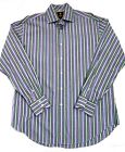 TAILORBYRD Long Sleeve Button Up Shirt Size LARGE Blue Green White Stripe Cotton
