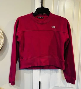 NorthFace Girls Pink Crewneck Cropped Longsleeve Sweatshirt Size Large 10/12 - Picture 1 of 4