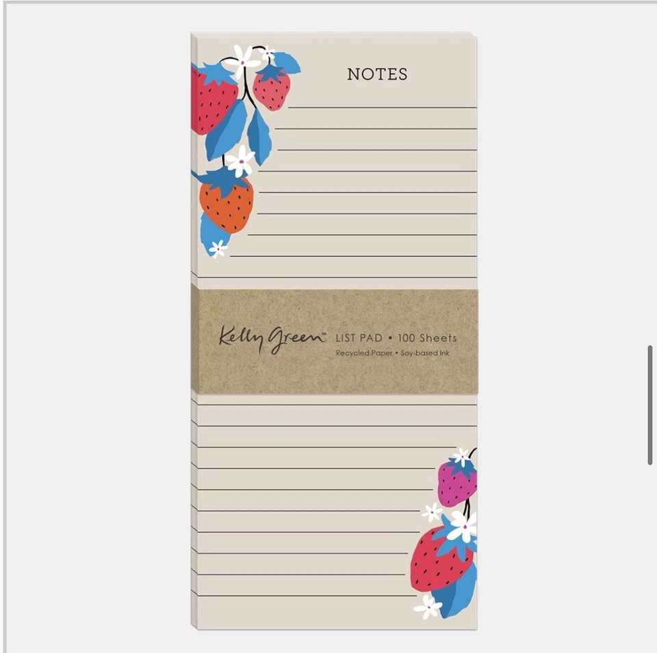 PUNCH STUDIO KELLY GREEN FRUIT MARKET STRAWBERRY LIST PAD MAGNET GROCERY NEW - Image 1 of 1