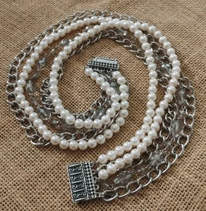 PREMIER DESIGNS Silver Tone Faux Pearl Taylor Chain 18" Multi Strands Necklace! - Picture 1 of 11